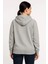 Kadın Üç Iplik Kapüşonlu Tam Fermuarlı Kanguru Çepli Sweatshirt Hoodie - Gri 2