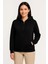Kadın Üç Iplik Kapüşonlu Tam Fermuarlı Kanguru Çepli Sweatshirt Hoodie - Siyah 2