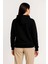 Kadın Üç Iplik Kapüşonlu Tam Fermuarlı Kanguru Çepli Sweatshirt Hoodie - Siyah 4