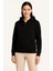 Kadın Üç Iplik Kapüşonlu Tam Fermuarlı Kanguru Çepli Sweatshirt Hoodie - Siyah 5