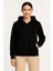 Kadın Üç Iplik Kapüşonlu Tam Fermuarlı Kanguru Çepli Sweatshirt Hoodie - Siyah 7