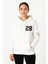 Kadın Üç Iplik Kapüşonlu Ön ve Arka Baskılı Sweatshirt Hoodie - Beyaz 1