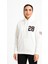 Kadın Üç Iplik Kapüşonlu Ön ve Arka Baskılı Sweatshirt Hoodie - Beyaz 2
