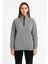 Kadın Üç Iplik Dık Yaka Yarım Fermuarlı Sweatshirt - Gri 1