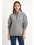 Kadın Üç Iplik Dık Yaka Yarım Fermuarlı Sweatshirt - Gri 3