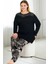 Lady Çiçek Desenli Yumuşacık Pijama ve Uzun Kollu Omuzlar Dantelli Big Size Viskon Pijama Takımı 2