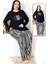 Lady Uzun Kollu Bisiklet Yaka Üst ve Çigili Desenli Alt Büyük Beden Viskon Kumaş Pijama Takımı 3