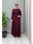 Örgü Teknikli Triko Elbise Bordo T25PF-4001 1