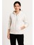 Kadın Üç Iplik Kapüşonlu Tam Fermuarlı Kanguru Çepli Sweatshirt Hoodie - Beyaz 2