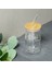 Bambu Kapaklı Pipetli Bardak - Açık Kahverengi / Şeffaf - 350 ml 1