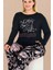Lady Siyah Renk Çiçek Desenli 11389 Kadın Uzun Kol Anneler Için Büyük Beden Pijama Takımı 2