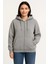 Kadın Üç Iplik Kapüşonlu Tam Fermuarlı Kanguru Çepli Sweatshirt Hoodie - Gri 1