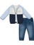 Kot Pantolonlu Buz Mavi Yağmurluklu Erkek Bebek Üçlü Takım 2