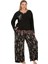 Lady Siyah Renkli ve Etnik Desenli Kadın Uzun Kol Büyük Beden Pijama Takımı 1