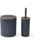 Home Ahşap Desenli Çizgili Yuvarlak 2'li Banyo Aksesuar Seti - Antrasit 3
