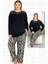Lady Zebra Desenli Yumuşacık Pijama Uzun Kollu Omuzlar Dantel Büyük Beden Viskon Pijama Takımı 3