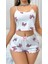 Kurdele Desenli Beyaz Şortlu Mini Pijama Takımı 1