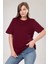 Kadın %100 Pamuk Bordo Oversize Boyfriend T-Shirt Kısa Kol Günlük Stil 5
