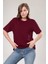 Kadın %100 Pamuk Bordo Oversize Boyfriend T-Shirt Kısa Kol Günlük Stil 8