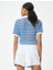 Kadın Kroşe Polo Yaka Tişört Kısa Kollu Düğme Detaylı Çizgili Tasarım 7