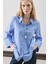 Oversıze Çizgili Gömlek Mavi Çizgi 4