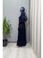 Jakarlı Cupro Elbise Lacivert 38809 2