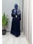 Jakarlı Cupro Elbise Lacivert 38809 3