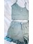 Kadın Yeşil 2li Mini Dantelli Düğme Detaylı Şort Pijama Takım 4