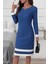 Kadın Uzun Kollu Yuvarlak Yaka Etek Ucu Şerit Detaylı Mini Dokuma Elbise 1