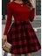 Kadın Uzun Kollu Bisiklet Yaka Üst Viskon Alt Ekose Kısa Elbise 2