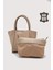 Hakiki Deri Kadın Organizerlı El Çantası Vizon SMR9206 7