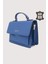 Hakiki Deri Kadın El Çantası Mavi SMR9022 8