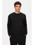 Machado Siyah Bisiklet Yaka Gofre Baskı Standard Fit Erkek Sweatshirt 1