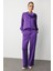 Geniş Paça Mor Saten Şık Pantolon 1