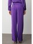 Geniş Paça Mor Saten Şık Pantolon 4