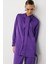 Uzun Fular Detaylı Mor Saten Şık Bluz 3
