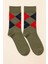 Erkek Ekose Desenli Soket Çorap Yeşil-Kırmızı 3