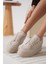 Lunora Premium Yüksek Taban Bej 8 cm Gizli Topuk Kadın Sneaker 4