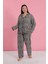 Moda Kadın Büyük Beden Leopar Desenli Düğmeli Pijama Takımı 1