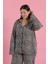 Moda Kadın Büyük Beden Leopar Desenli Düğmeli Pijama Takımı 3