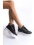Lunora Premium Yüksek Taban Siyah Beyaz 8 cm Gizli Topuk Kadın Sneaker 9