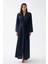 Moda Kadın Uzun Lacivert Saten Sabahlık 1