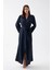 Moda Kadın Uzun Lacivert Saten Sabahlık 3