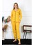 Moda Kadın Pamuk Penye Önden Düğmeli Uzun Kol Sarı Pijama Takım 1