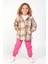 Kız Çocuk 3 Parça Pembe Eşofman Altı ve Ekoseli Kapüşonlu Gömlek Takım – Renkli ve Rahat Kombin 4140 2
