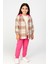 Kız Çocuk 3 Parça Pembe Eşofman Altı ve Ekoseli Kapüşonlu Gömlek Takım – Renkli ve Rahat Kombin 4140 3
