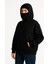 Kadın Samuray Ninja Çift Kapşonlu Zıp Fermuarlı Kanguru Çepli Hoodie Maske Detaylı Swetshirt - Siyah 5