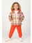 Kız ve Erkek Çocuk Turuncu Kareli Kapüşonlu 3 Parça Takım – Şık ve Rahat Günlük Kombin 4140 3