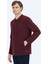 Bordo Polo Yaka Düz Örgü Yün Karışımlı Hırka 3