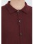 Bordo Polo Yaka Düz Örgü Yün Karışımlı Hırka 4